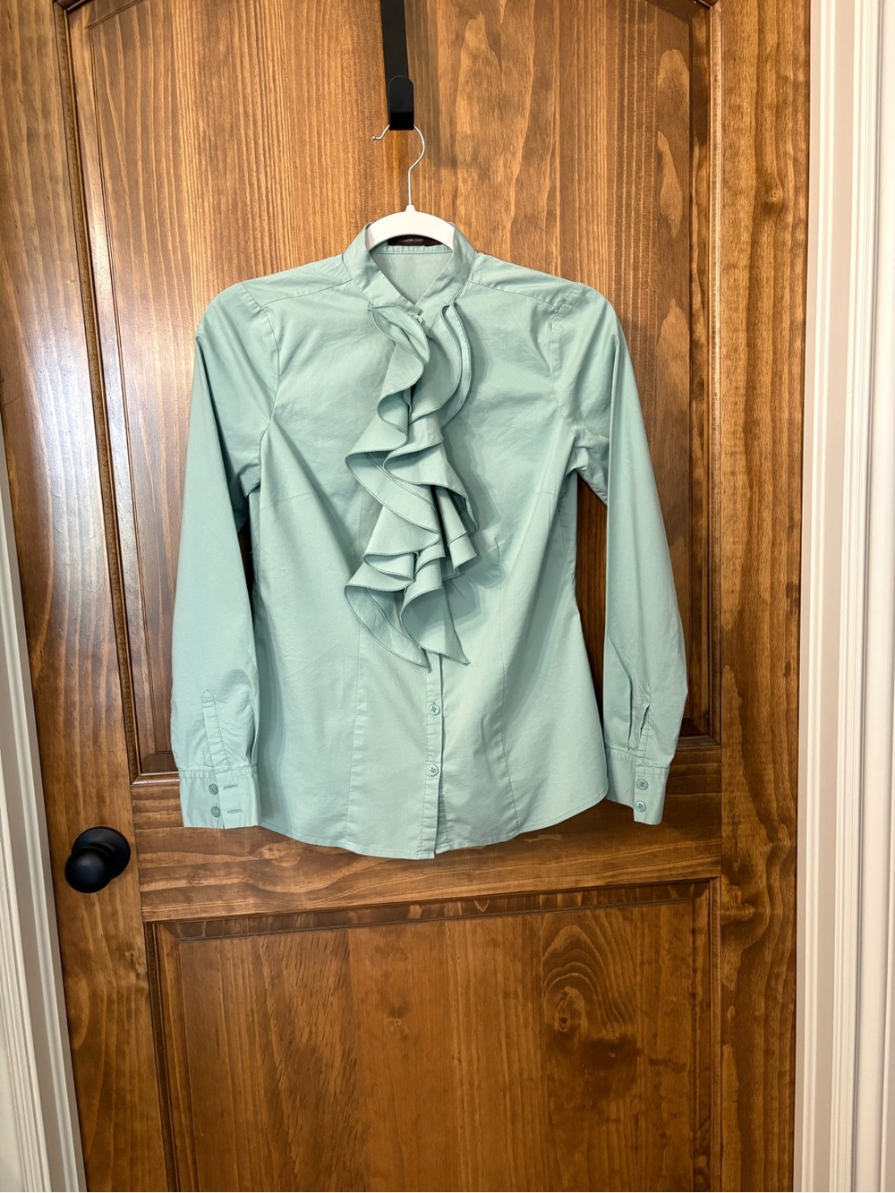 The Limited Mint Green Ruffle-Front Button Down Blouse, size xs.